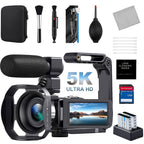 DINGETU 5K Video Camera Camcorder, 64MP WiFi Vlogging Camera for YouTube with IR Night Vision, 18X Digital Zoom, 3" Touch Screen, Webcam, Microphone, Remote Control & 2 Batteries