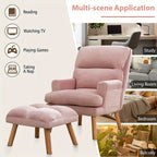 Home Furniture, Modern Style Single Sofa Chair with Ottoman, Adjustable Backrest And Side Pockets, Suitable for Living Room And Bedroom