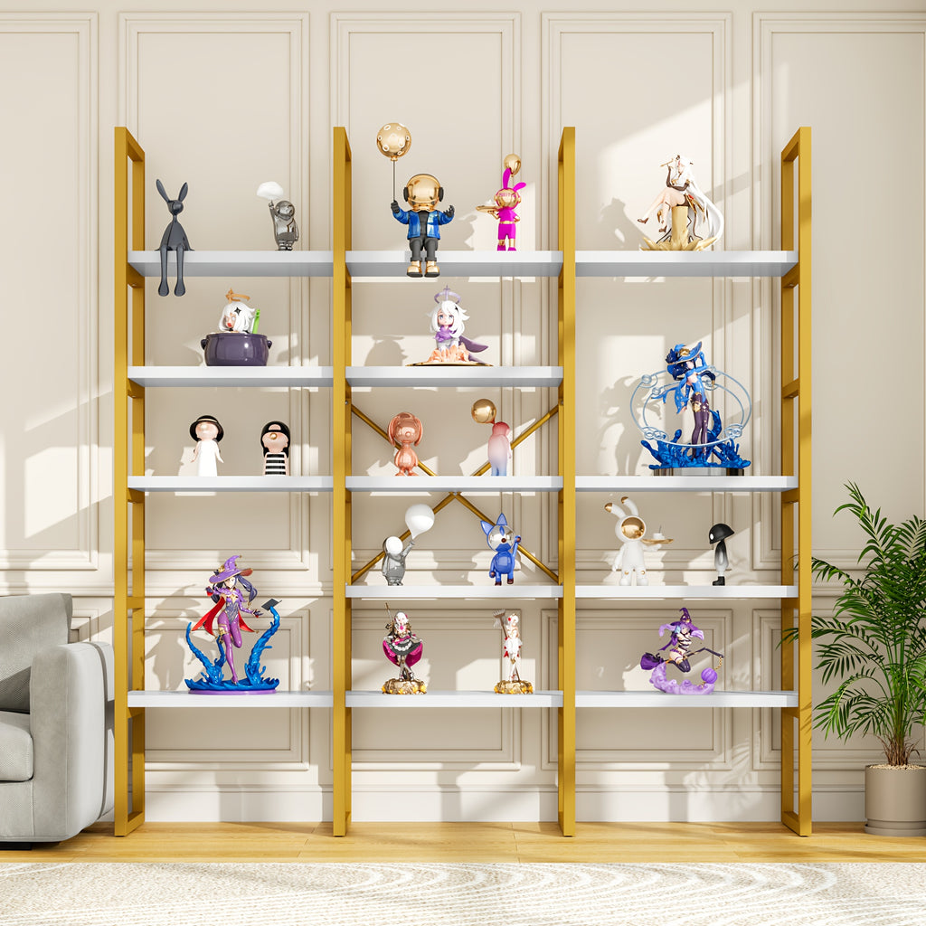 Industrial Bookcase, 71-Inch 5-Tier Triple-Wide Geometric Display Shelf for Home or Office
