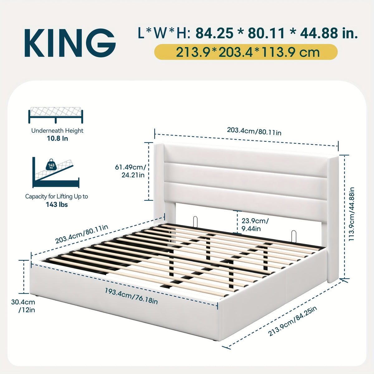 WEEWAY Lift Up Storage Bed, Modern Wingback Upholstered Headboard, Hydraulic Platform Bed, Wooden Slats Support, Heavy Duty Mattress Foundation, No Box Spring Needed, Easy Assembly, Full/Queen/King Size, for House Bedroom Furniture, Free Shipping