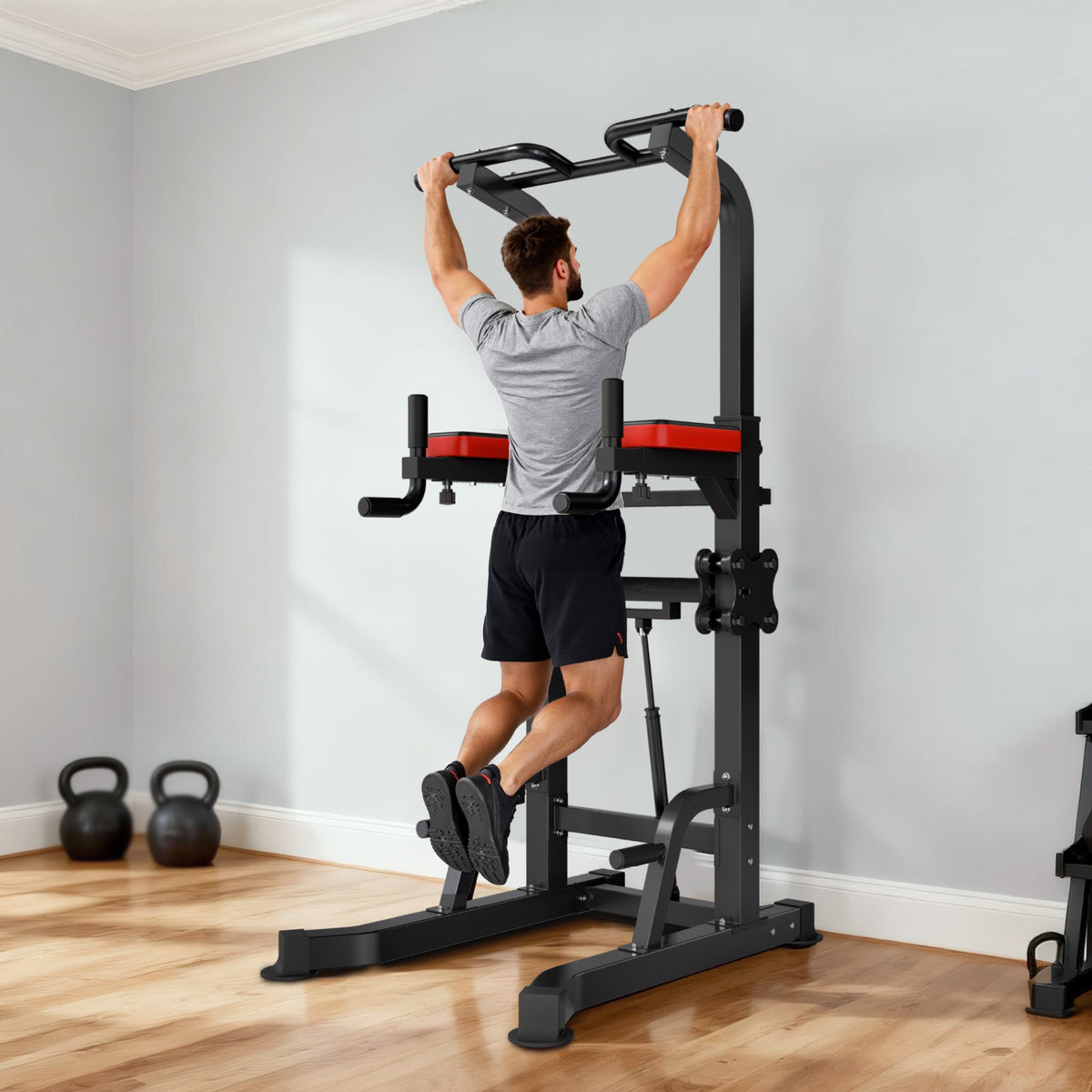 VEVOR Pull Up Bar, 330 LBS Power Tower Dip Station,With pallet/With butterfly arm, Workout Dip Station with H-Shaped Stable Base & Assistance Platform, Adjustable 9 Level / 12 Level Height Pullup Stand for Back, 3-Level / 4-Level Adjustable Elbow Pads