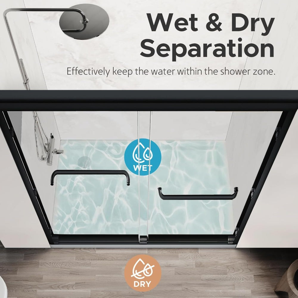 56-60" W X 72" H Double Sliding Shower Door - 1/4" (6Mm) ANSI/SGCC Tempered Glass | Matte Black/Brushed Nickel Aluminum Frame And Stainless Steel Handles