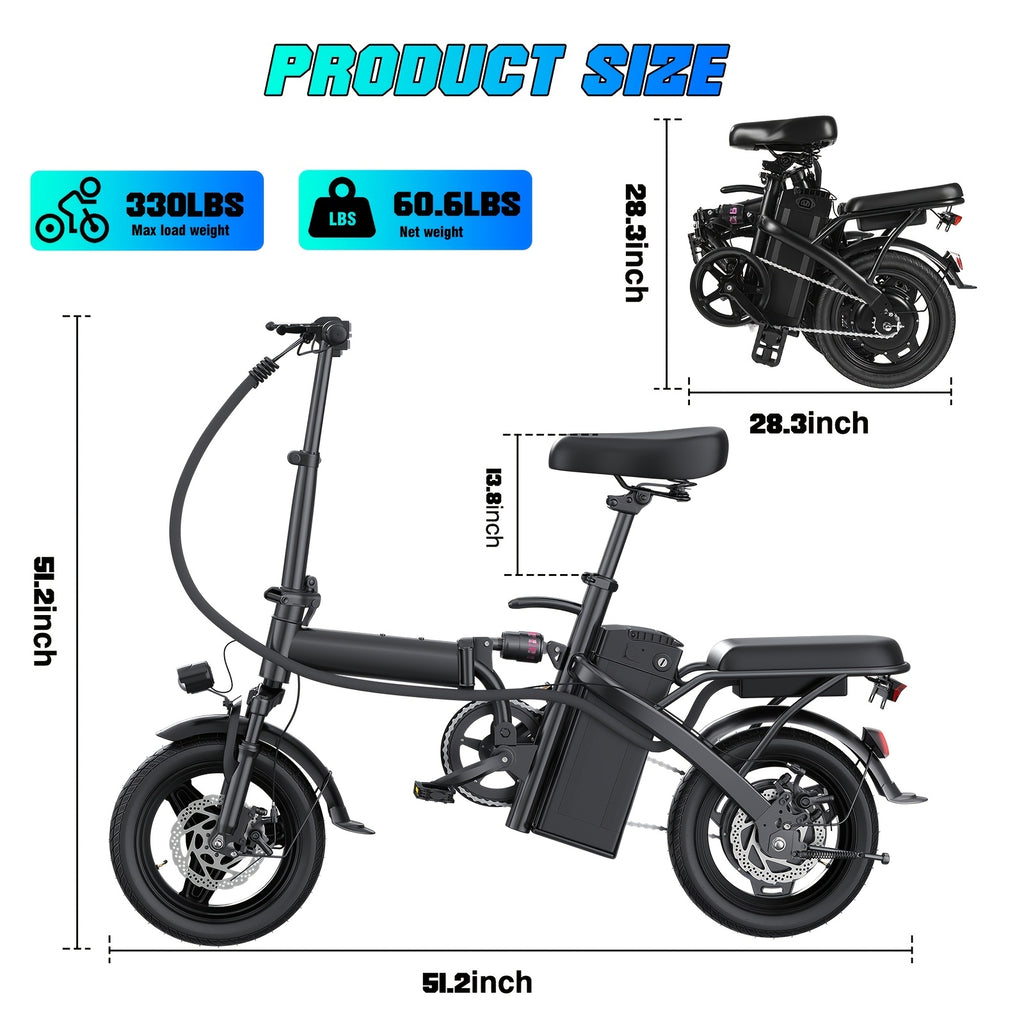 14-Inch Folding Electric Bike with 560W Peak Motor, Top Speed 12-24 MPH, Assist Range 30-32 Miles, Suitable for Adults And Teens, Portable Foldable Commuter E-Bike for Urban Riding, Ideal Gift Option