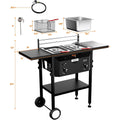 MEFEIR Outdoor Deep Fryer with Dual 8QT Stainless Steel Tank & Basket, Portable Propane Gas Fryer with Rolling Cart, Storage Shelves, Lids & Thermometer for Outdoor Backyard Cooking Frying
