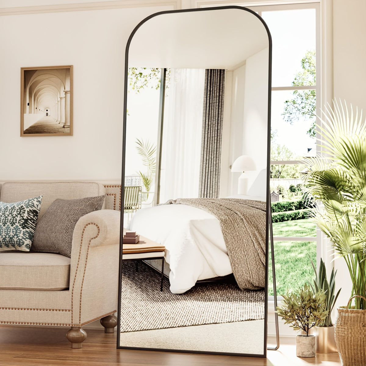 Arched Floor Mirror, Vintage-Inspired Full Length Reflection for Bedroom or Living Room Decor with Stand