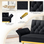 ACMEASE Velvet Sofa Bed Featuring Adjustable Armrests And Backrests, a Contemporary Recliner Sleeper Couch with a Tufted Design, a Convertible Loveseat Sofa with Golden Legs Suitable for The Living Room, Bedroom, Or Studio