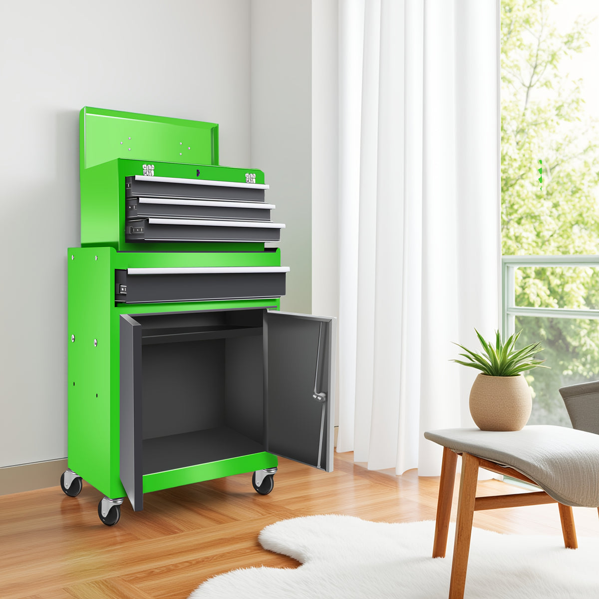 [Heavy-Duty Tool Cabinet] 4-Drawer And Double Door Tool Cabinet 2-In-1, 37 LBS Heavy-Duty Tool Cabinet, Multi Color Selection Tool Chest, With Safety Lock System, Suitable For Home Garage And Workshop Tool Storage