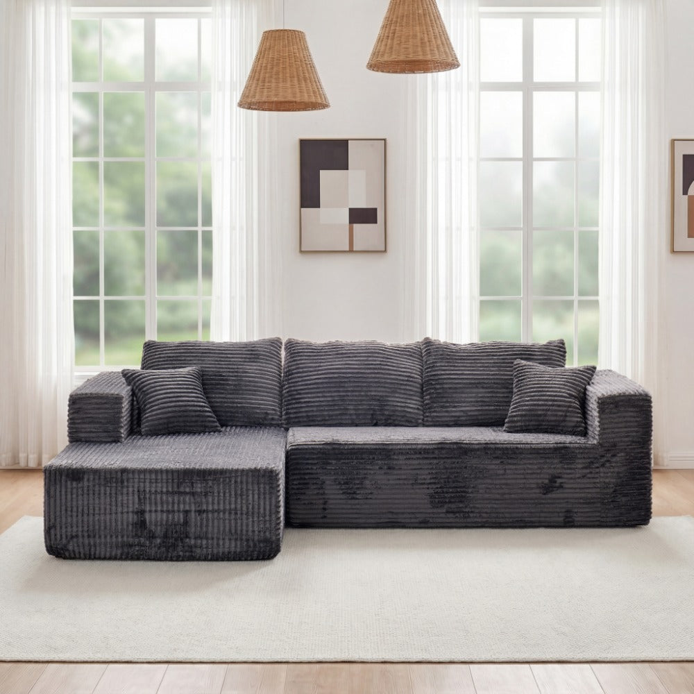 Modular Combination Sofa, Comfortable and Fluffy, L-shaped, Dark Black Color, Suitable for the Living Room, Deep Seat Design, Memory Foam, Boneless Velvet Fabric