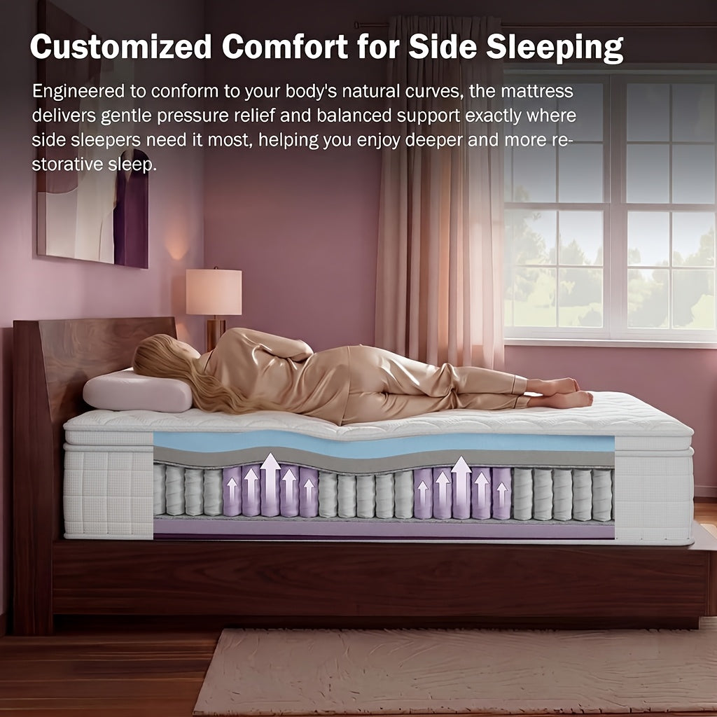 8''/10''/12''/14'' Inch Hybrid Queen Mattress in a Box - Gel Memory Foam And Pocket Springs for Back, Soft And Plush Fiberglass-Free Bed