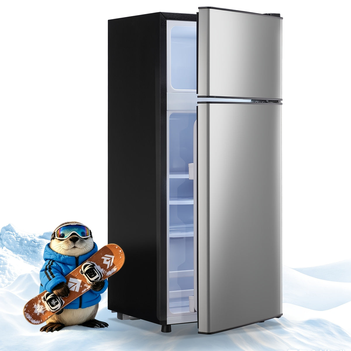 2-Door Compact Refrigerator Mini Fridge with Adjustable Thermostat & Removable Glass Shelves, Ultra-Quiet Cooling Suitable for Bedroom, Office, Dorm, Small Space, Direct-Cool System, ABS Cabinet, Compressor Cooling, Low Voltage ( Plug)