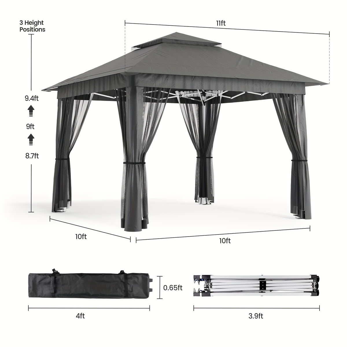 Pop Up Gazebo Tent, 11x11 & 13x13 Outdoor Canopy Featuring Mosquito Netting and Roller Bag