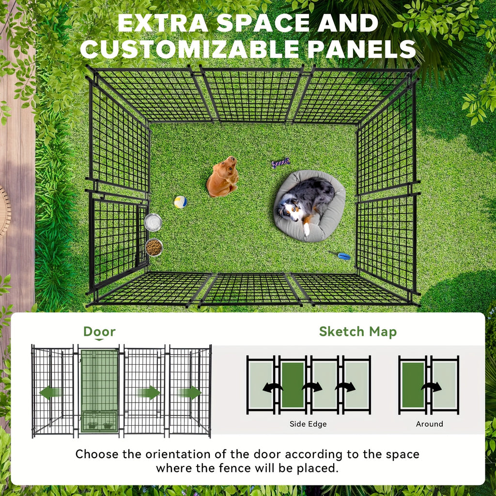 [Heavy Duty Dog Kennel] Oranland 7.8*4.3*5 Heavy Duty Dog Kennel Outdoor For Large Dogs -2025 New Design Space Efficient Welded Steel Playpen With Upgraded Secure Lock & UV-Resistant Roof & 2 Rotating Bowls Small/Medium/Large Dogs)