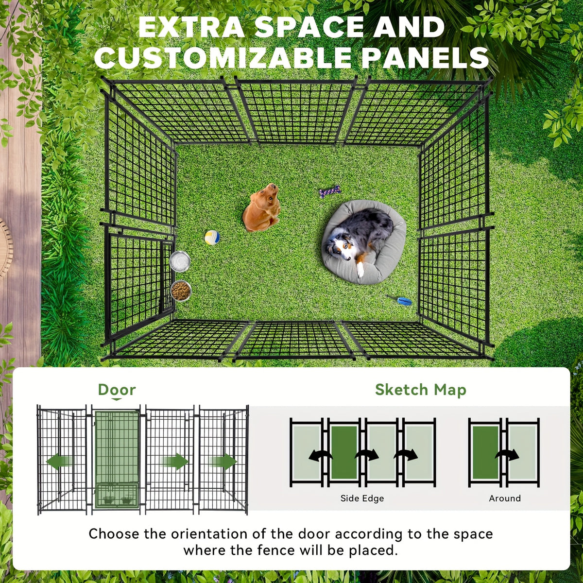 [Heavy Duty Dog Kennel] Oranland 7.8*4.3*5 Heavy Duty Dog Kennel Outdoor For Large Dogs -2025 New Design Space Efficient Welded Steel Playpen With Upgraded Secure Lock & UV-Resistant Roof & 2 Rotating Bowls Small/Medium/Large Dogs)