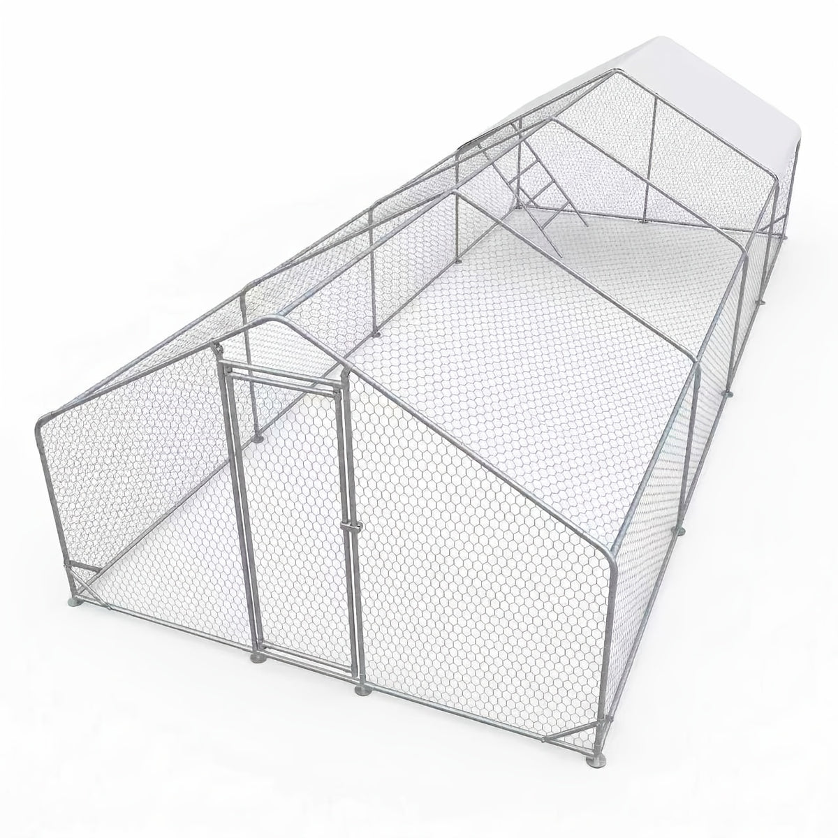 Heavy Duty Reinforced Chicken Coop Walk In Chicken Run with Waterproof Cover Large Metal Poultry Cage Outdoor Chicken Pen with Free Chicken Roosting Ladder
