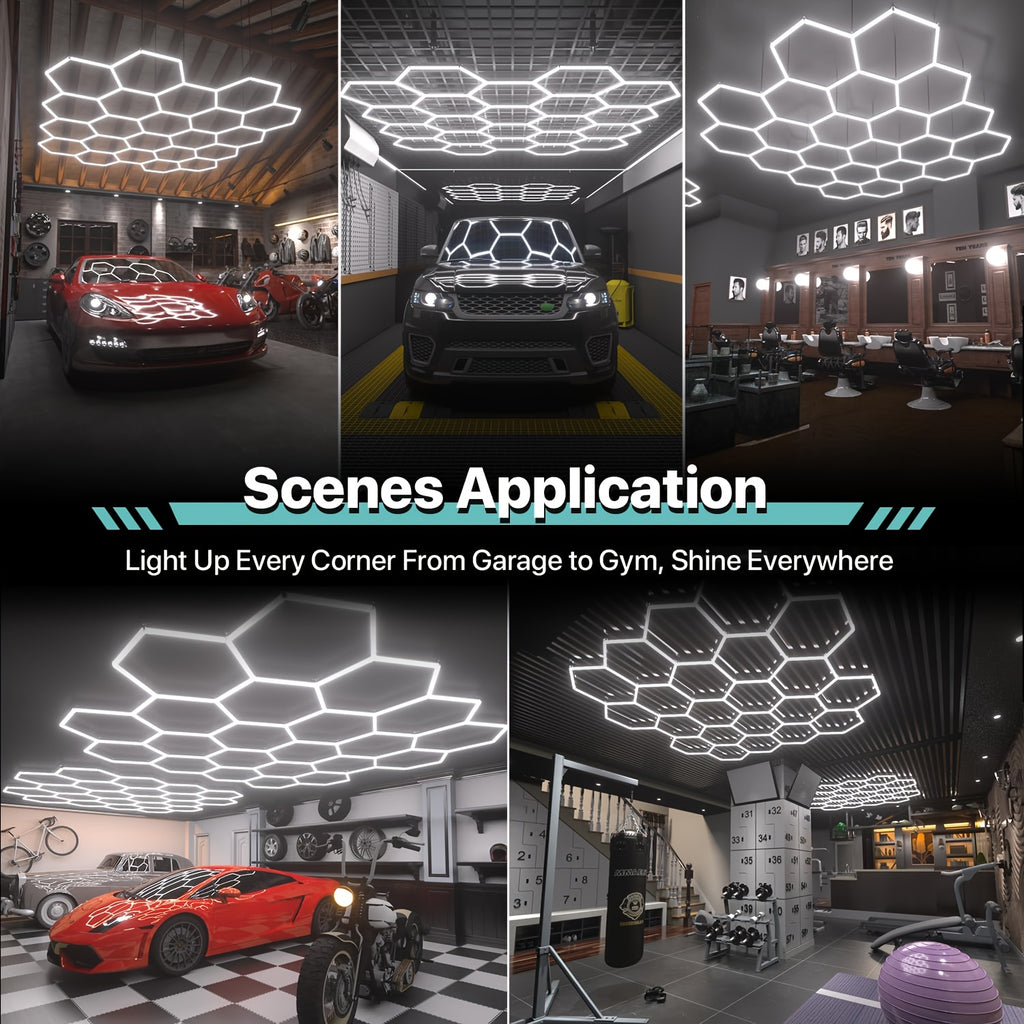 Hexagon LED Lights, 581W 58100LM 22 Grids Ultra Bright Daylight White Easy DIY Install Workshop & Garage Lighting, Durable, Gen 2 Bright Lighting