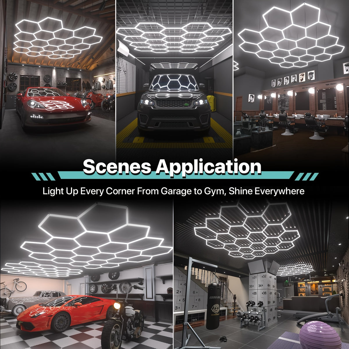 Hexagon LED Lights, 581W 58100LM 22 Grids Ultra Bright Daylight White Easy DIY Install Workshop & Garage Lighting, Durable, Gen 2 Bright Lighting
