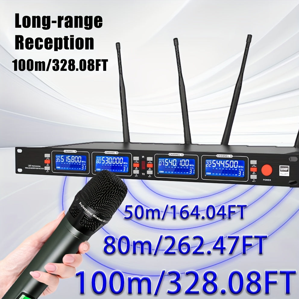 4-Pack All-Metal UHF Wireless Microphones - 4-Channel System For Karaoke, Church, Stage | Professional Grade