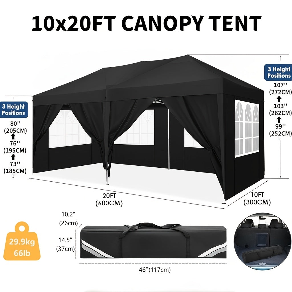 10x30ft/10x20ft Pop-up Canopy Tent, Canopy with 8 Removable Sidewalls, with Sandbags And Carry Bag, Three Adjustable Heights, Perfect for Patios, Lawns And Gardens, Event Parties, Market Stalls