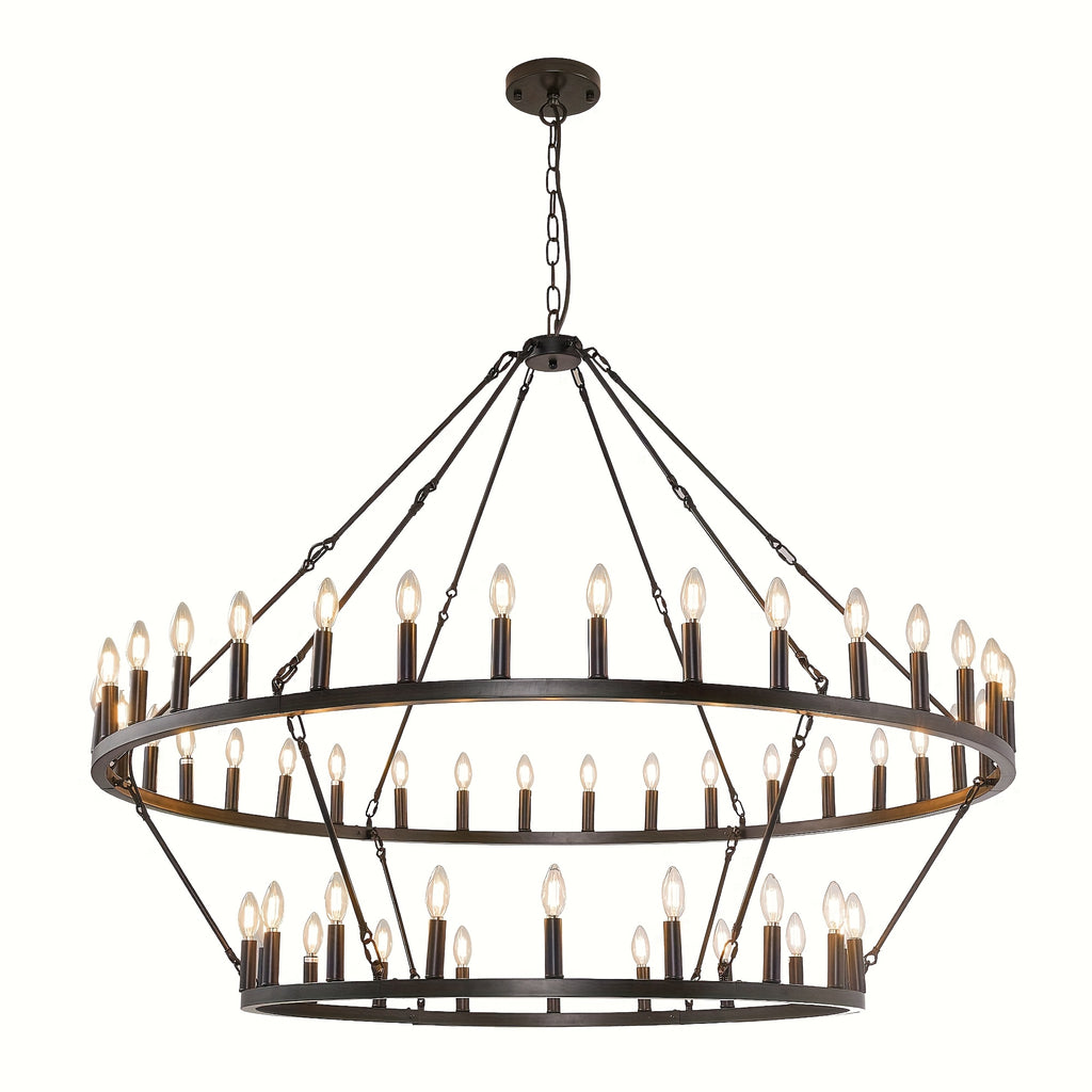 [Modern Farmhouse Chandelier] Modern Farmhouse Chandelier 2 Tier Round Wheel Chandelier Large High Ceiling Light