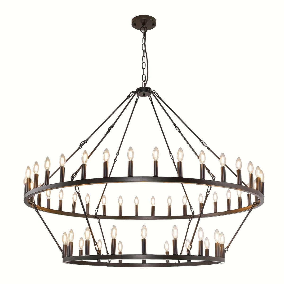 [Modern Farmhouse Chandelier] Modern Farmhouse Chandelier 2 Tier Round Wheel Chandelier Large High Ceiling Light
