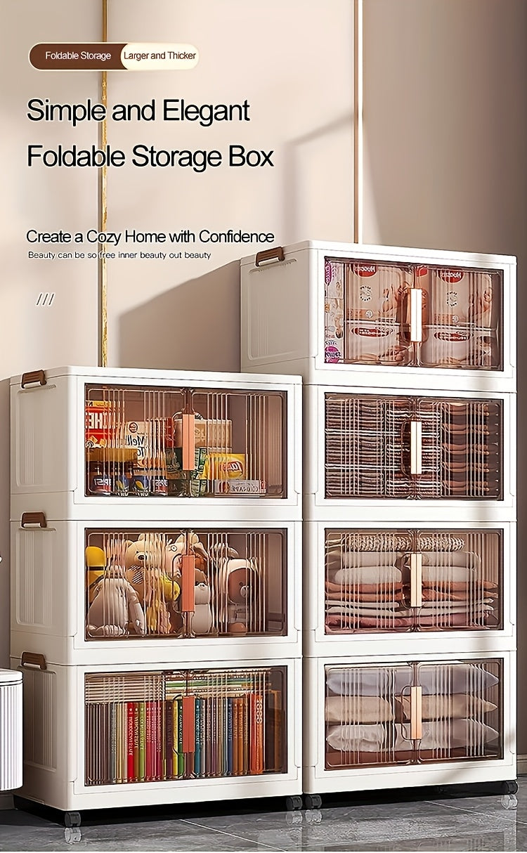 1/3/4/5-Tier 34.7" Extra-Large Folding Storage Trunks with Lids, Stackable Plastic Bins on Wheels, Collapsible Organizer for Closet, Bedroom, Office, Kitchen, And More - Foldable Storage Lockers And Room Decor