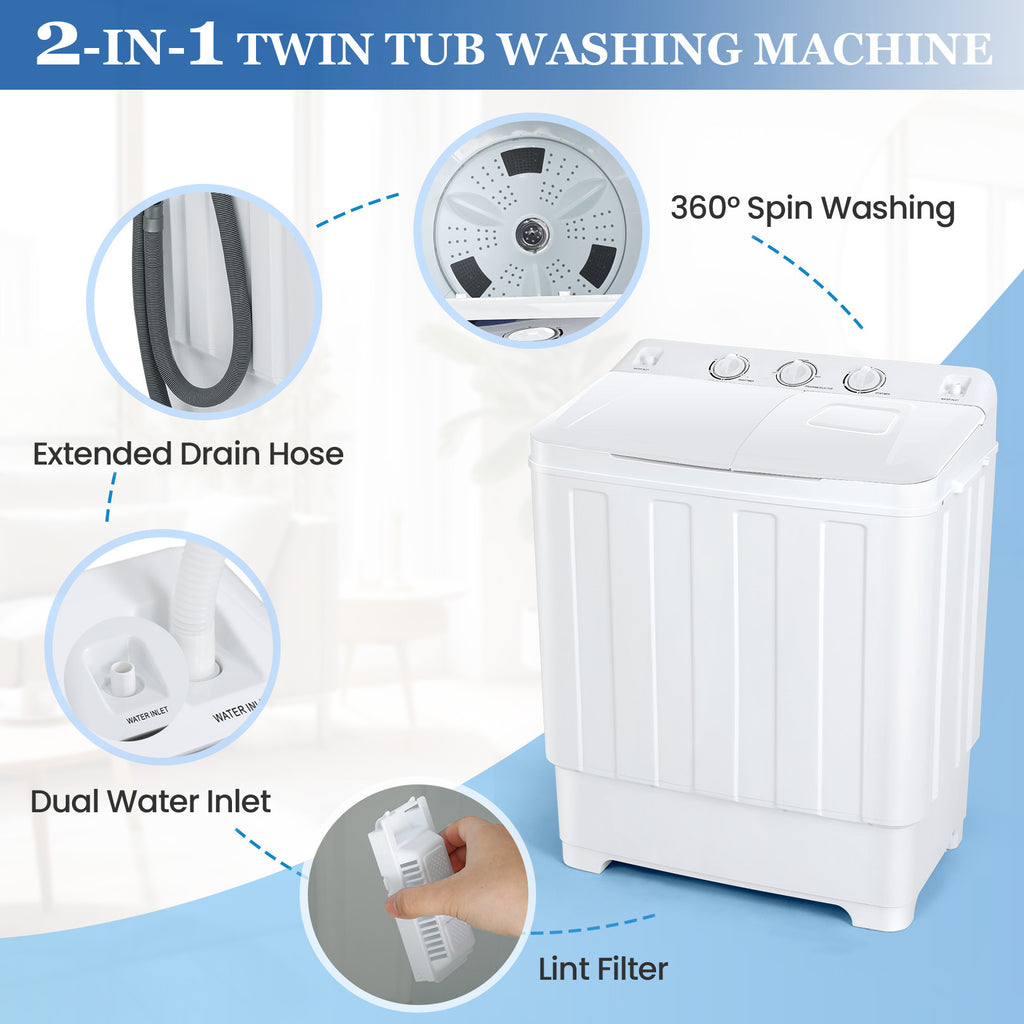 30lbs Portable Washer, Twin Tub Washer and Dryer Combo Laundry Washing Machine, Semi-Auto Washer Machine with Wash & Dehydration, 19Lbs Washer 11Lbs Spinner Laundry Appliances for Home, Apartment, Dorms, RV, Ship Cabins, Offices, Bathroom, Balcony
