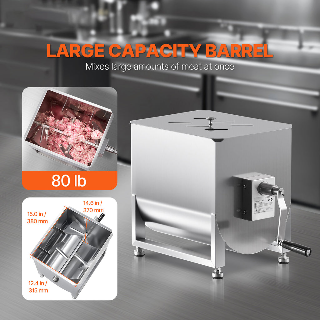VEVOR Manual Meat Mixer 10L/20L/30L/40L Fixed Tank Mixing Max 60LB for Meat Sausage Mixer, Non-tiltable style/Tiltable style