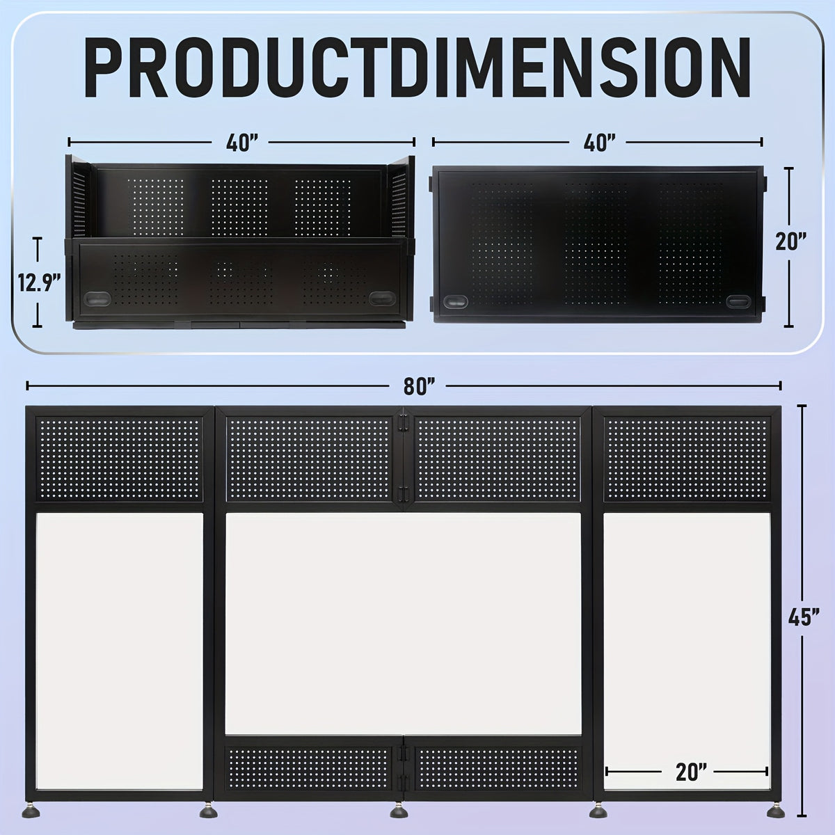 Portable DJ Booth with Heavy-Duty Metal Frame - Extra Large 20x40x45" Stage Booth, Dual DJ Tables, Laptop Holder & Cable Management System, Carry Bag - Lightweight DJ Facade Booth for Professional DJ Performances, Parties