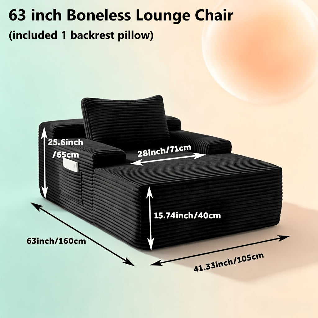 67" Chaise Lounge Chair Indoor, Oversized Boneless Lounge Chair With 3 Pillows, Flannel Cloud Reading Chair For Living Room Bedroom, Deep Seat Sleeper Couch, No Assembly Required