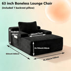 67" Chaise Lounge Chair Indoor, Oversized Boneless Lounge Chair With 3 Pillows, Flannel Cloud Reading Chair For Living Room Bedroom, Deep Seat Sleeper Couch, No Assembly Required