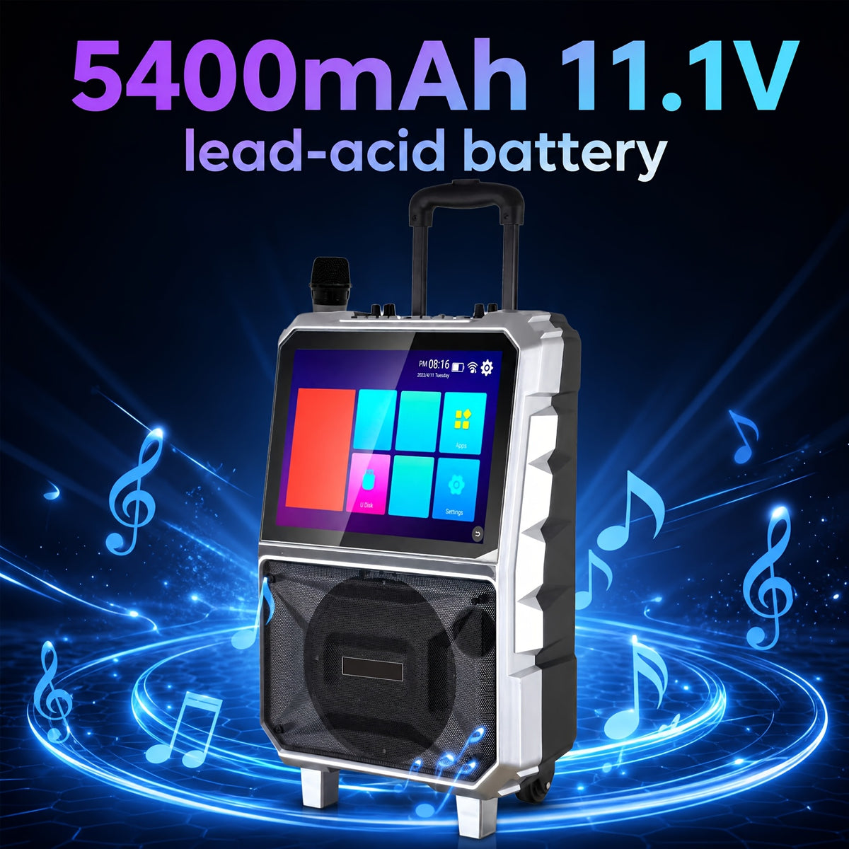 [Portable Party Speaker] Black/Silvery 3000W Karaoke Machine, 8'' Woofer Large Wireless Karaoke Speaker, Portable Party Speaker With Wireless Mics & Bass/Treble/Echo Adjustment, TWS/USB/TF/SD/FM/DJ, 5400Mah Large Capacity Battery