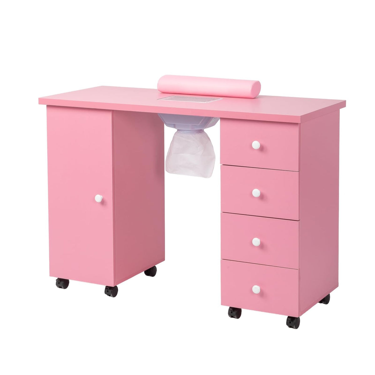 Ergonomic Manicure Table Nail Desk Beauty Salon Tech Station for Nail Tech with Lockable Casters Wrist Rest Cushion and Built in Storage Drawers Designed for Daily Nail Art Work and Commercial Salon Operation