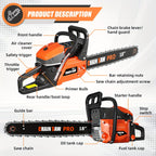 62CC Professional Chainsaw with 20 Inch, 22 Inch, 18 Inch, And 24 Inch Options, Featuring a 2-Stroke Engine, Ergonomic Non-Slip Handle, And Dual Fuel Tanks, Ideal for Cutting Wood, Trimming Trees, And Clearing Land