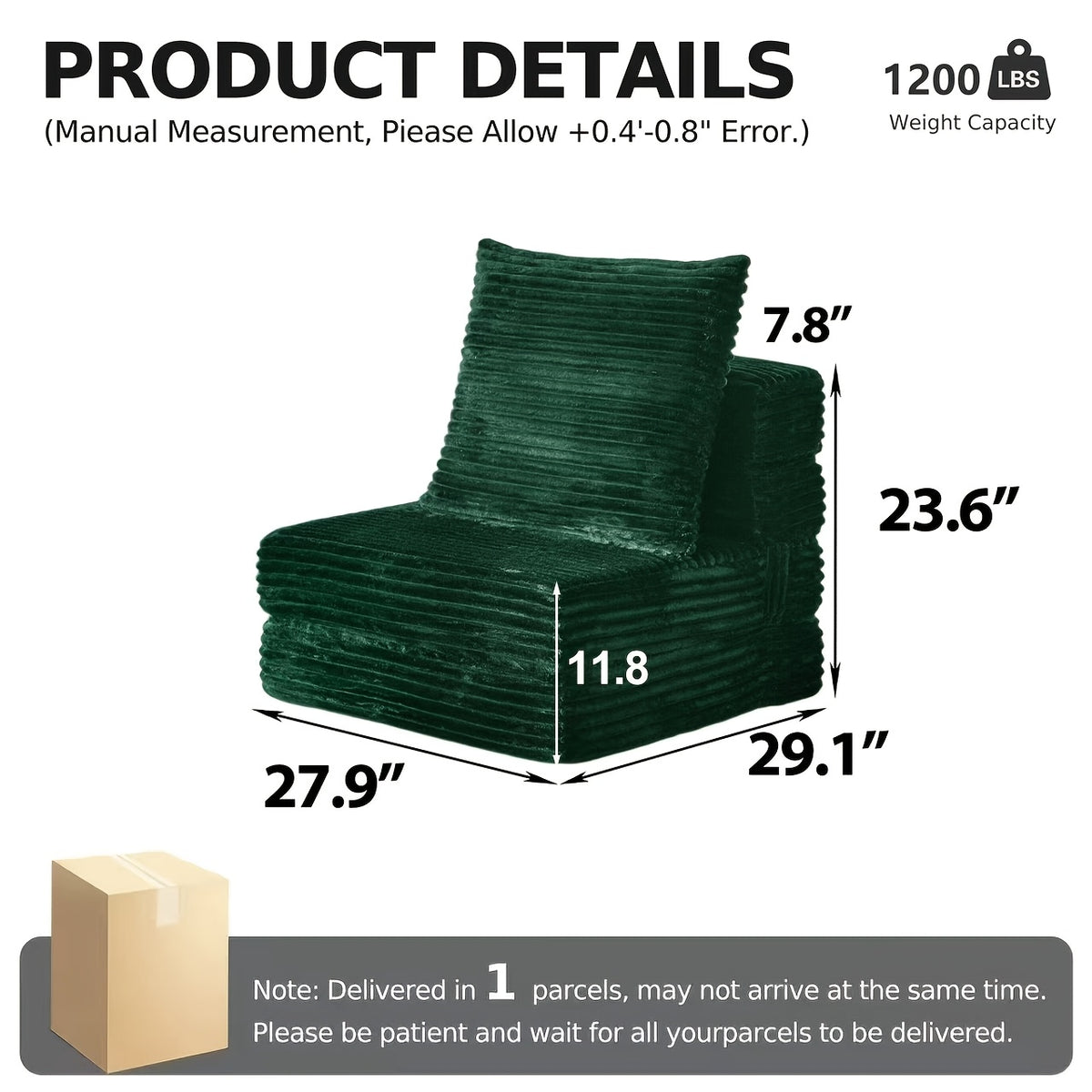 Convertible Floor Sofa Bed, Memory Foam Seating and Folding Armrests for Apartments and Guest Rooms