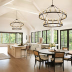 [Modern Farmhouse Chandelier] Modern Farmhouse Chandelier 2 Tier Round Wheel Chandelier Large High Ceiling Light