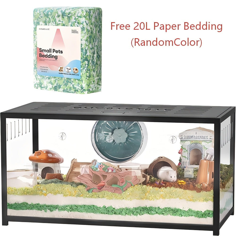 [Metal Hamster Cage] Bucatstate Metal Hamster Cage 2.0 (Free 20L Paper Bedding: Random Color) - Small Animal Habitat Large Stackable With Top Access Easy Assembly 39.3L X 19.7W X 20.6H Inches Dwarf Syrian Hamster Tank For Gerbil Mouse