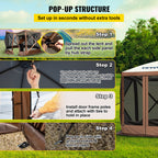 VEVOR Pop-Up Screen Gazebo Tent in 10 ft or 12 ft Sizes for Camping, Picnics and Backyard Gatherings