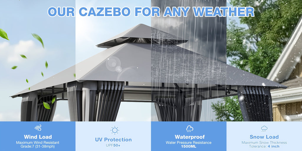 8'x8'Heavy-Duty Aluminium Alloy Outdoor Gazebo With Double Roof Canopy - All-Weather Pergola Mosquito Netting, Suitable For Terraces, Backyards, Or Gardens (grey)