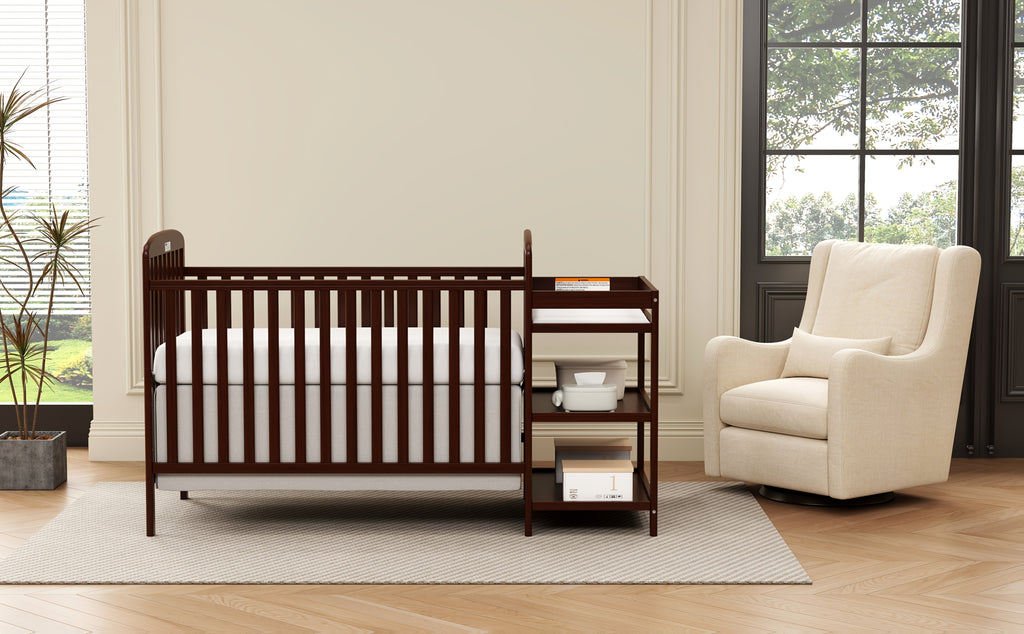 Goldzone 4-in-1 Convertible Baby Crib, Wooden Baby Stuffs Converts Into Toddler Bed with Changing Table, Newborn Essential Items Full Size Nursery Decor Cribs, Adjustable Heights, Item Weight: 56lbs, Maximum Weight Recommendation: 50lbs