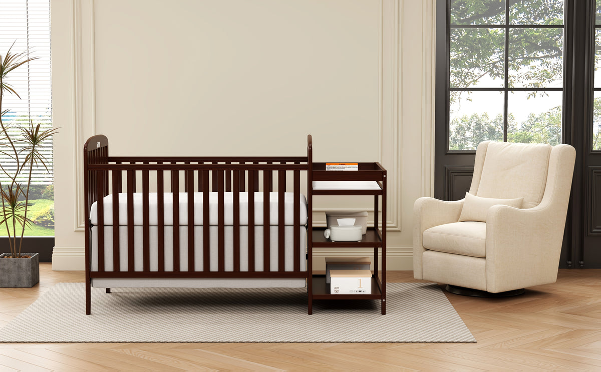 Goldzone 4-in-1 Convertible Baby Crib, Wooden Baby Stuffs Converts Into Toddler Bed with Changing Table, Newborn Essential Items Full Size Nursery Decor Cribs, Adjustable Heights, Item Weight: 56lbs, Maximum Weight Recommendation: 50lbs