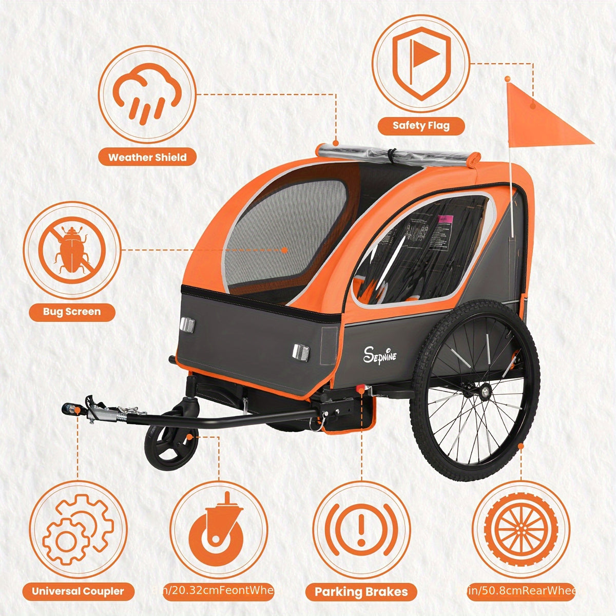 MOJAY Bike Trailer for Kids, 2 In1 Canopy Carrier Converts to Stroller, Suitable for 1 to 2 Toddlers, Kids, Quick Attach to Bike, Foldable, with 5-Point Harness And Storage Bags