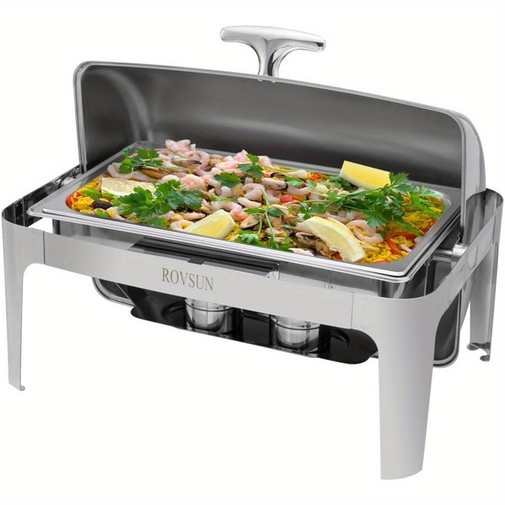 Chafing Dish Buffet Set, 9 Quart Roll Top Stainless Steel Chafer, NSF Rectangular Set with Food Pan, Water Pan and Fuel Holders, for Wedding, Parties, Banquet, Catering Events only for cooking