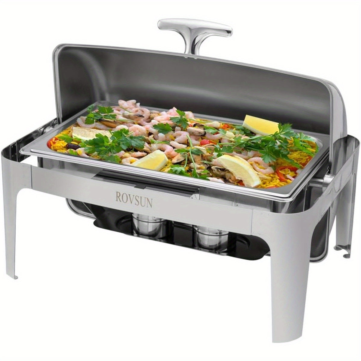 Chafing Dish Buffet Set, 9 Quart Roll Top Stainless Steel Chafer, NSF Rectangular Set with Food Pan, Water Pan and Fuel Holders, for Wedding, Parties, Banquet, Catering Events only for cooking