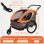 MOJAY Bike Trailer for Kids, 2 In1 Canopy Carrier Converts to Stroller, Suitable for 1 to 2 Toddlers, Kids, Quick Attach to Bike, Foldable, with 5-Point Harness And Storage Bags