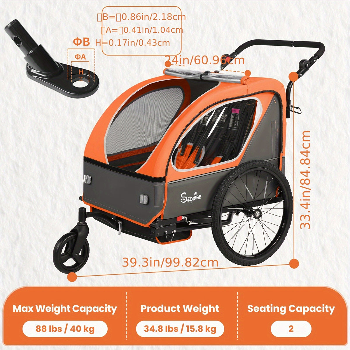 MOJAY Bike Trailer for Kids, 2 In1 Canopy Carrier Converts to Stroller, Suitable for 1 to 2 Toddlers, Kids, Quick Attach to Bike, Foldable, with 5-Point Harness And Storage Bags