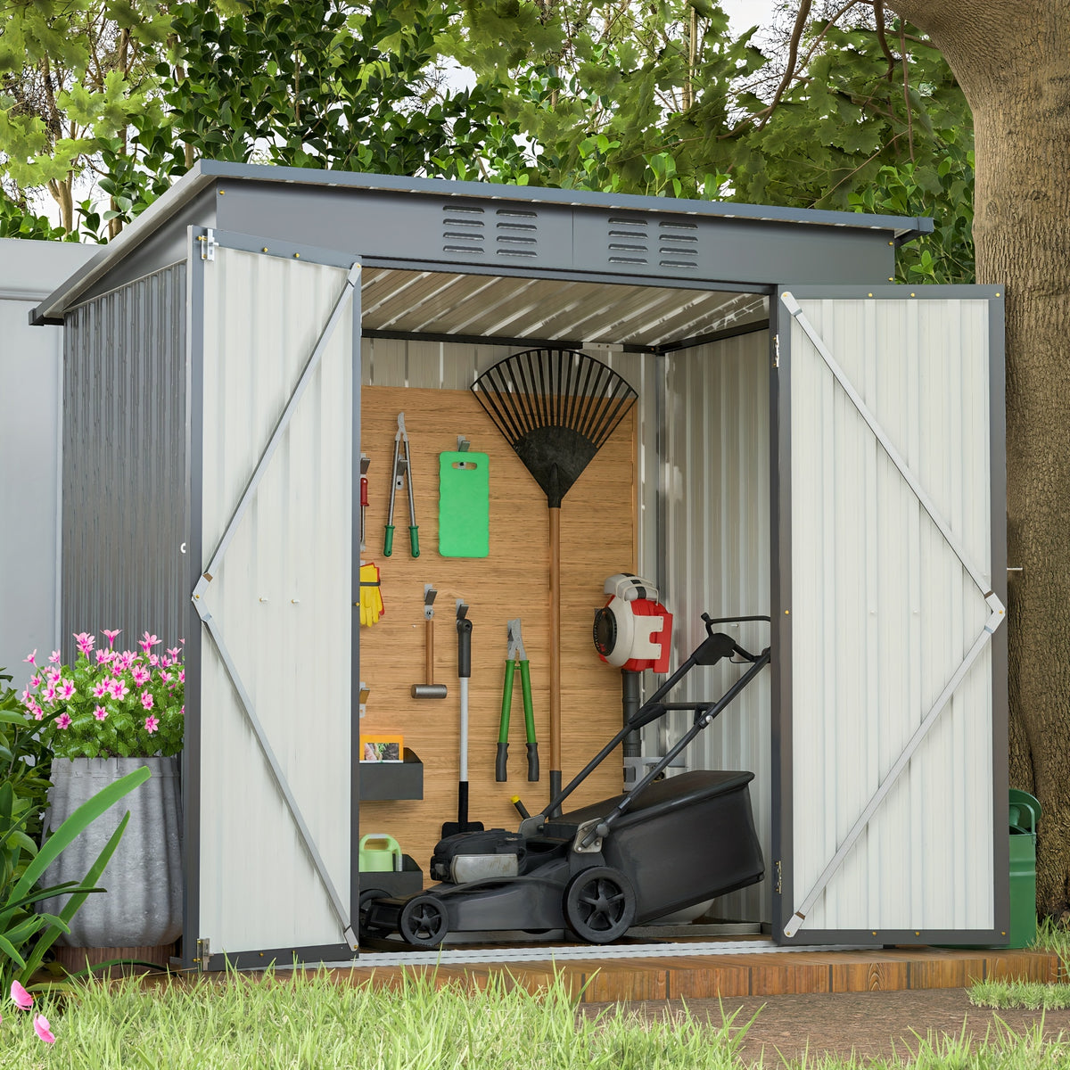 4' X 8' Metal Outdoor Storage Shed, Lean to Storage Shed, Garden Tool Storage House with Lockable Door And 2 Air Vents for Backyard, Patio, Lawn, Black