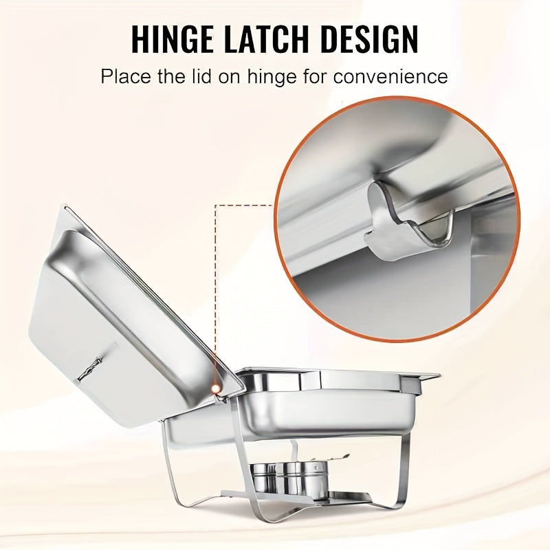6pcs Chafing Dish Buffet Set, 9 Qt Stainless Steel Buffet Servers And Warmers With Foldable Frame, Food Pan, Fuel Holder And Lid For Halloween, Christmas, Home Parties, Only For Cooking