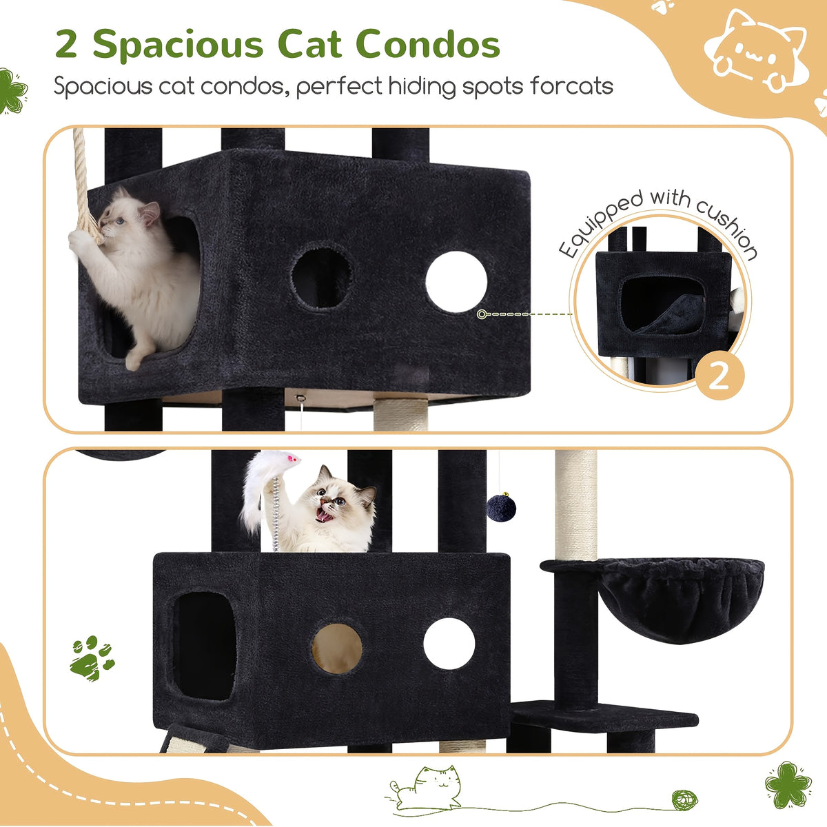 Globlazer 81 Inch Heavy-Duty Multi-Level Cat Tree Tower Suitable for Large Cats & Maine Coon, 2 Condos, 7 Sisal Posts with Scratching Board, 3 Hammocks, Beige Cat Furniture for 4+ Cats, Climbing Activity for Kittens