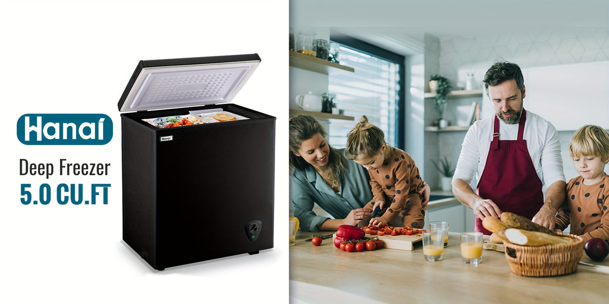 4.2 CU.FT. Compact Chest Freezer with 7 Adjustable Thermostat, Top Open Door Deep Freezer Compressor Cooling with Removable Storage Basket, Perfect for Home Office Dorm Or Apartment