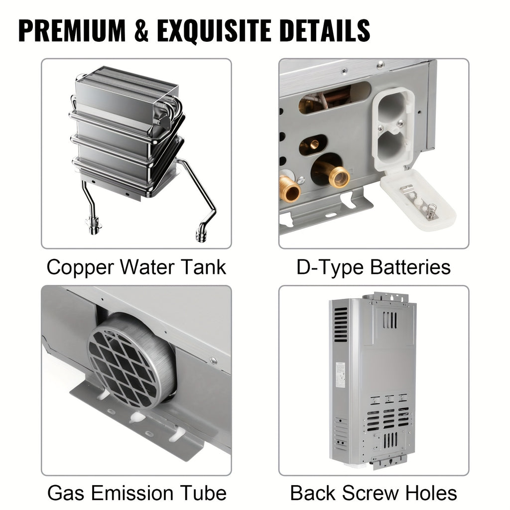 4.76gal Instant Tankless Gas Water Heater, Propane Gas Wall-Mounted for Shower Bathroom